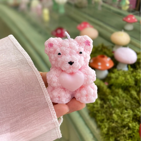 Minik Pembe Güllü Ayıcık Mum