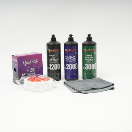 PlusCar Pro Shine Set - Profesyonel Pasta Cila ve Hare Giderici Bakım Seti + Hediye