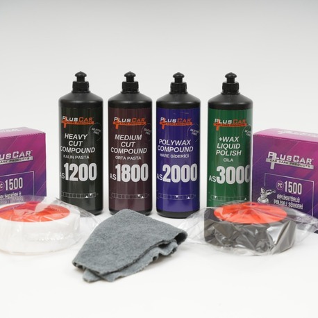 Pluscar Ultimate Detailing Seti - 4'lü Pasta Cila Takımı + 2 Sünger & Mikrofiber Bez Hediye