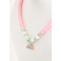 Gökkuşağı Figürlü Fimo Kolye - Toz Pembe