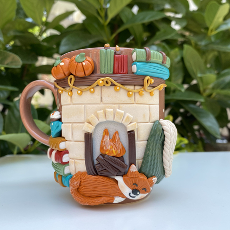 Fireplace with fox kahve mug