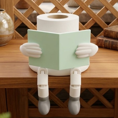 Kitap Okuyan Figürlü Tuvalet Kağıtlığı – Eğlenceli & Dekoratif Banyo Aksesuarı