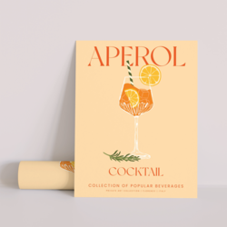 Minimalist Aperol Kokteyl İllüstrasyonu – Dekoratif Poster (Çerçevesiz)