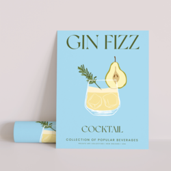 Minimalist Gin Fizz Kokteyl İllüstrasyonu – Dekoratif Poster (Çerçevesiz)