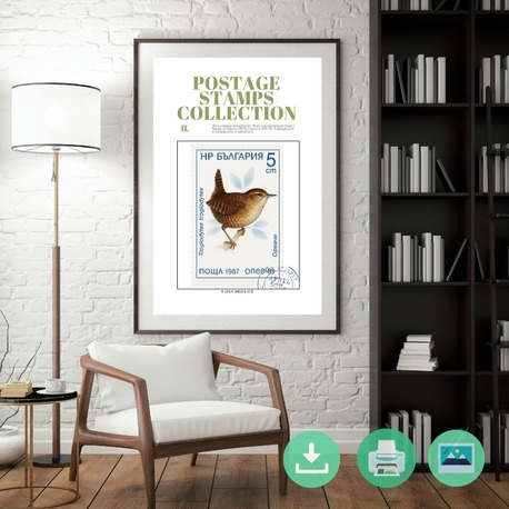 European Wren Stamp Print – Vintage Bulgaria 1987 Postage Stamp – Digital Download Wall Art