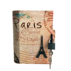 Kitap Kumbara Kilitli Ahşap Kutu Paris