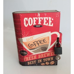 Kitap Kumbara Kilitli Ahşap Kutu Red Coffee