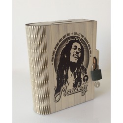 Kitap Kumbara Kilitli Ahşap Kutu Bob Marley