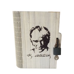 Kitap Kumbara Kilitli Ahşap Kutu Atatürk