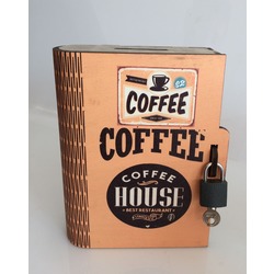 Kitap Kumbara Kilitli Ahşap Kutu Coffee House