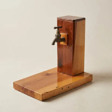 Vintage Musluklu Ahşap İçecek Dispenseri ve Masaüstü Şişe Standı