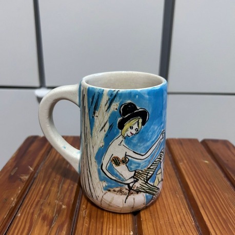 El Boyama Sanatçı Yapımı Seramik Kupa – Modern Çizim – Tek Parça – Vintage