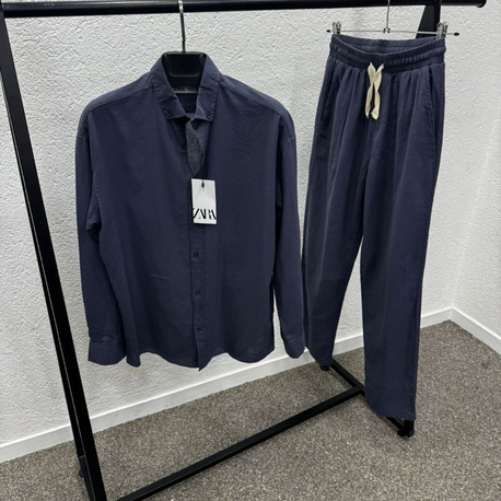 Zara Model Keten Gömlek & Pantolon Erkek Takım - Antra