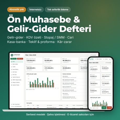 Ön Muhasebe Programı - Gelir Gider, KDV, Stopaj, Teklif | Abonelik Yok