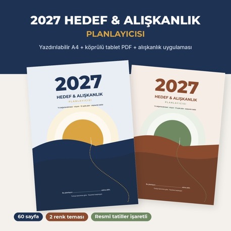 2027 Hedef & Alışkanlık Planlayıcısı | Türkçe PDF, Tablet PDF ve Uygulama