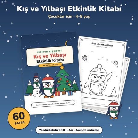 Kış ve Yılbaşı Etkinlik Kitabı – 60 Sayfa (4–8 Yaş)