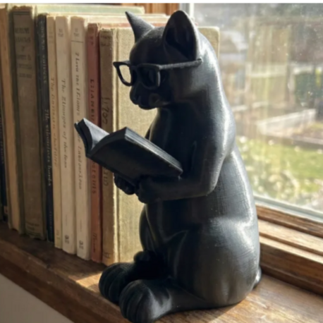 Entellektüel Kedi Figürü – Kitap Okuyan Kedi Dekoratif Biblo
