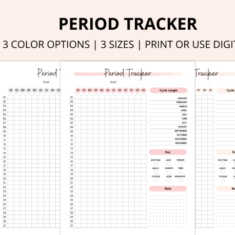 09-PERIOD TRACKER PRINTABLE, Minimal Planner, Undated Printable Planner, Instant download