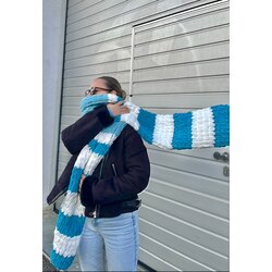 Beyaz-Mavi Çizgili Puffy Atkı