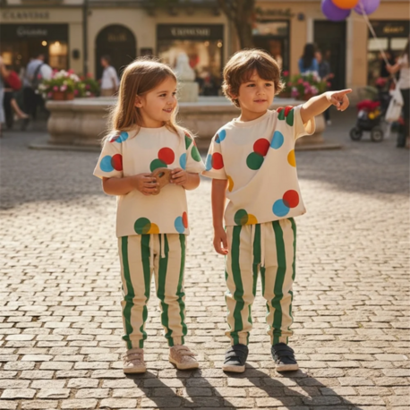 %100 Pamuk Puantiyeli Unisex Çocuk Takım