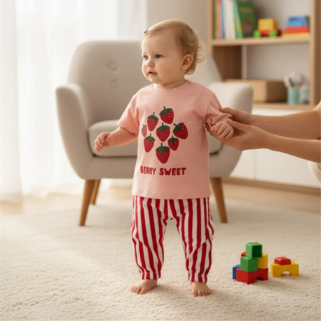 %100 Pamuk Berry Sweet Kız Bebek Takım 