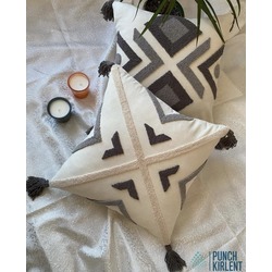 Punch Kırlent Gri Krem 2'li Set 40x40cm