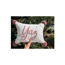 İsimli Bebek Takı Yastığı Dekoratif Yastık Kılıfı Punch Nakışlı İçi Dolgusuz-30x50