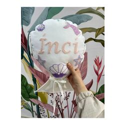 Bebek Dekoratif Kırlent/İsimli Bebek Takı Yastığı Dekoratif Yastık Punch Nakışlı-İç Dolgulu-Balon Tp