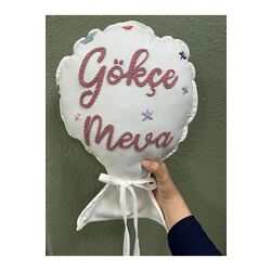 Bebek Dekoratif Kırlent/İsimli Bebek Takı Yastığı Dekoratif Yastık Punch Nakışlı-İç Dolgulu-Balon Tp