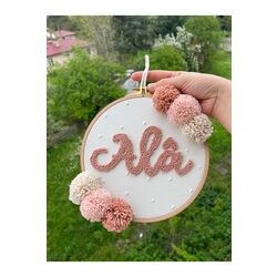 27,5cm Bebek Odası Kapı Süsü/isme Özel Punch Nakışlı Duvar Panosu/bebek Hediyelik Hastane Kapı Süsü