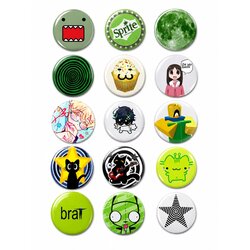 Trend-18-15'li Yeşil Anime Kawaii Rozet Seti Karakter Desenli Pop Art Pin