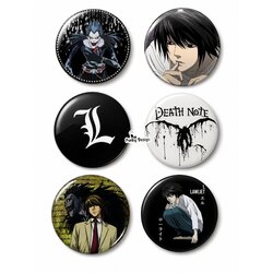6'lı Anime Temalı Rozet Seti Siyah Beyaz Gotik Manga Karakter