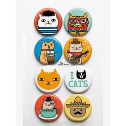 8'li Set-8 | Kedi Temalı Rozet Seti Sevimli Renkli Cat Desenli Kawaii Broş Pin
