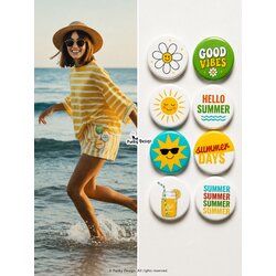 8'li Set-14 Yaz Temalı Rozet Seti Summer Good Vibes Güneş Çiçek Plaj Pin