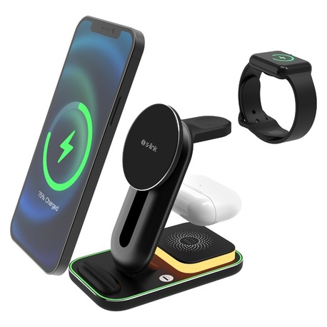 S-Link Sw-Cwf117 Siyah Ayarlanabilir Standlı 15W 3 İn 1 Magsafe Kablosuz Şarj Cihazı