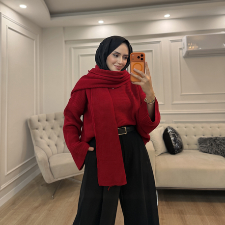 ŞAL DETAYLI TRİKO KAZAK 