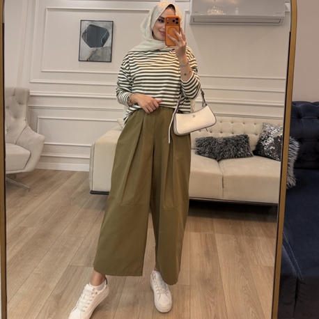 PİLE DETAYLI  BEL İP BAĞLAMALI PANTOLON 