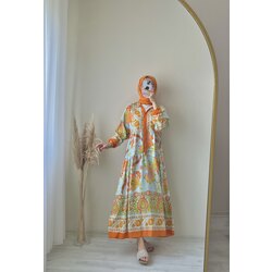çiçek desen elbise turuncu