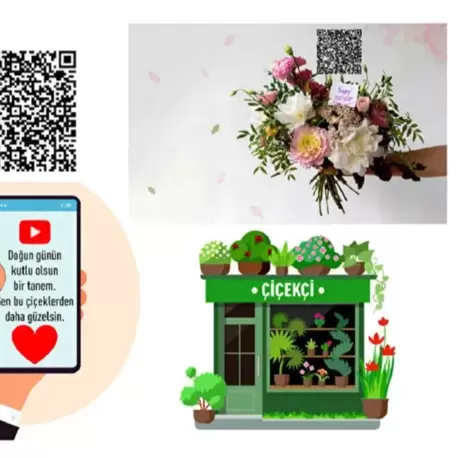 QRready Çiçek Kutlama Karekodu QR Çiçek Çiçek QR Kodu 1 Paket 50 Çift 