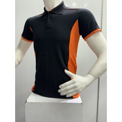 Polo yaka siyah turuncu kombinli tişört 