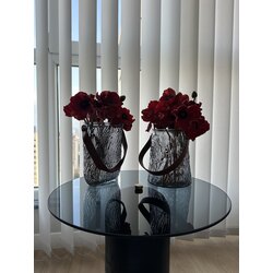 2li takım füme camlı deri detaylı vazo seti