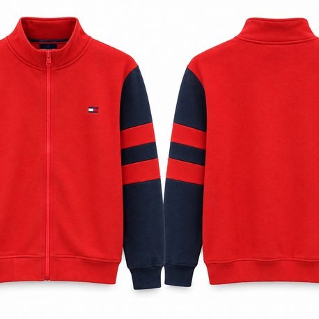 Kırmızı Lacivert Fermuarlı Spor Sweatshirt