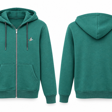 Petrol Yeşili Fermuarlı Kapüşonlu Sweatshirt