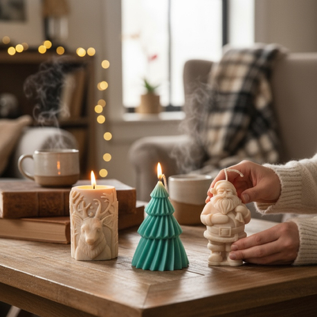 Noel baba küçük çam ağacı ve geyik mum 
