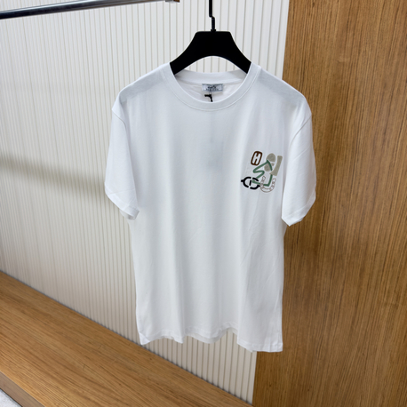 Hermes Logo İşlemeli Beyaz Tshirt
