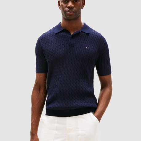 Lacivert Merserize Örme Triko Polo Yaka T-Shirt
