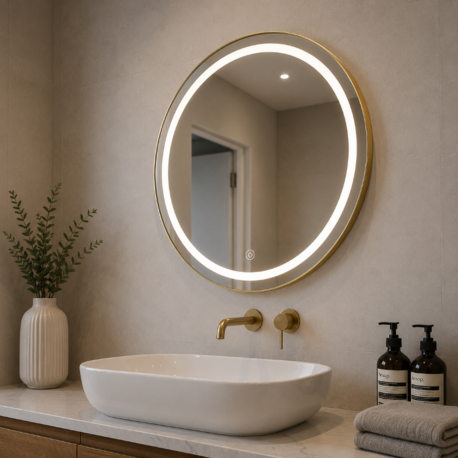 Gold PVC Çerçeveli Modern LED Dokunmatik Ayna