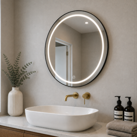 Siyah PVC Çerçeveli Modern LED Dokunmatik Ayna
