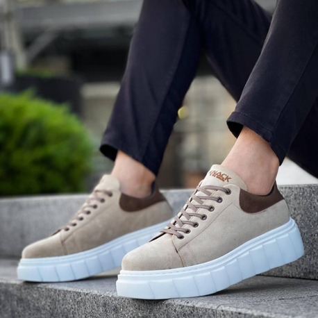 RLX099 Erkek Bağcıklı Yüksek Taban Süet Sneaker Ayakkabı Bej