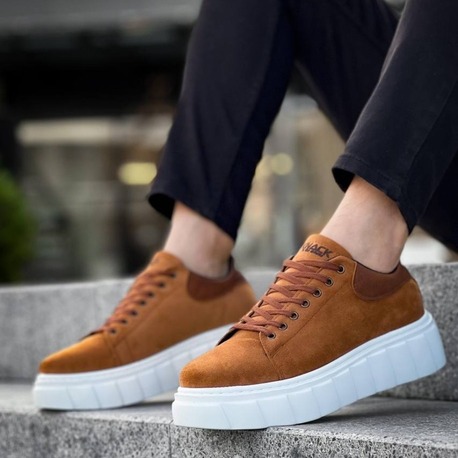 RLX099 Erkek Bağcıklı Yüksek Taban Süet Sneaker Ayakkabı Taba